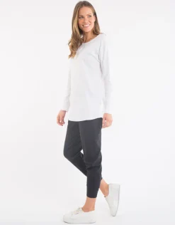 Elm - Fundamental Rib L/S Tee - White - Womens Fashion