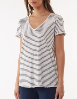 Elm - Fundamental Vee Tee - Stripe - Womens Fashion