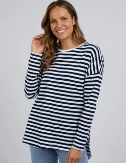 Elm - Lauren Long Sleeve Tee - Navy - Womens Fashion
