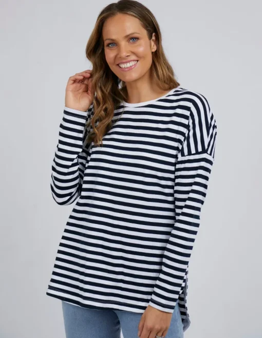 Elm - Lauren Long Sleeve Tee - Navy - Womens Fashion