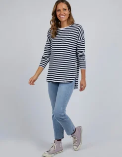 Elm - Lauren Long Sleeve Tee - Navy - Womens Fashion