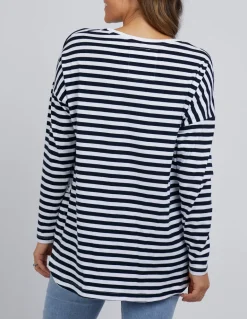 Elm - Lauren Long Sleeve Tee - Navy - Womens Fashion