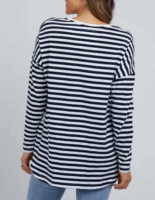 Elm - Lauren Long Sleeve Tee - Navy - Womens Fashion