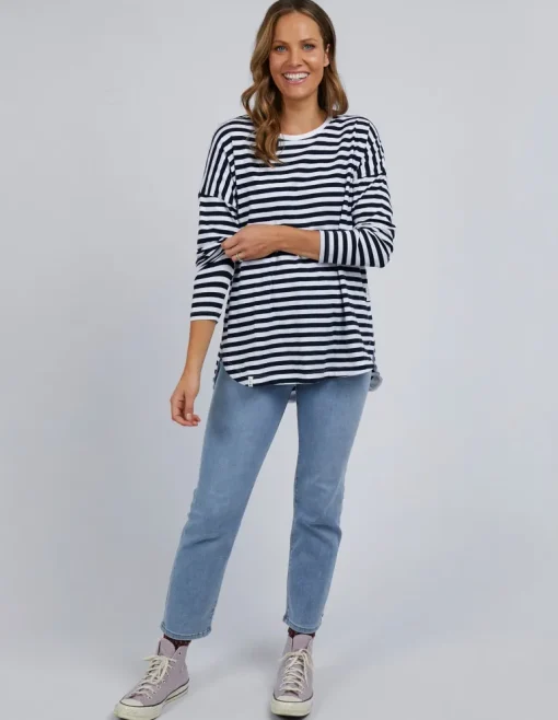 Elm - Lauren Long Sleeve Tee - Navy - Womens Fashion