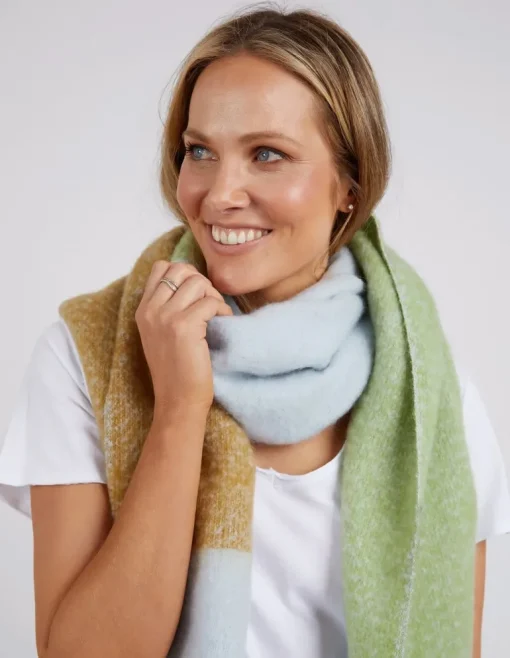 Elm - Pasture Scarf Green, Grey & Cream - Womens Fashion