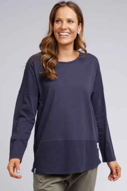 Elm - Rib Long Sleeve - Navy - Womens Fashion