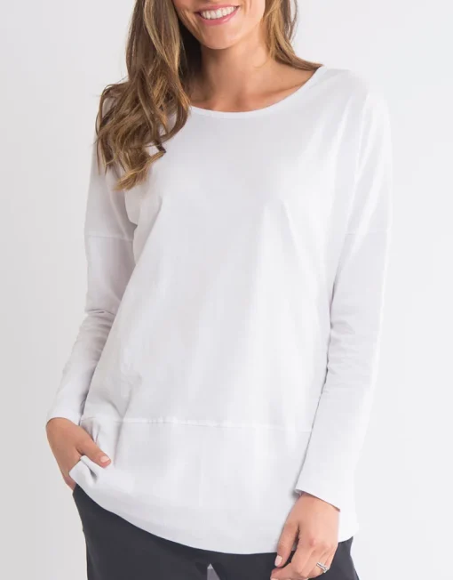 Elm - Rib Long Sleeve - White - Womens Fashion-