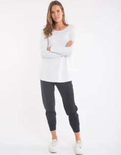 Elm - Rib Long Sleeve - White - Womens Fashion-