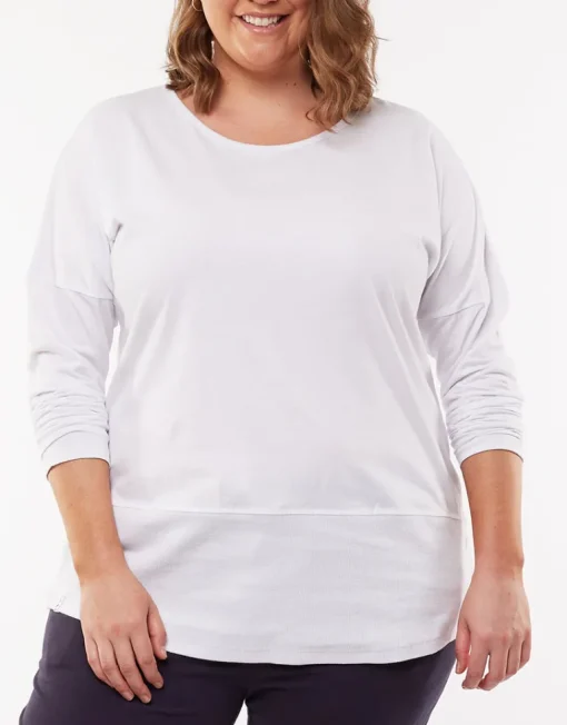 Elm - Rib Long Sleeve - White - Womens Fashion-