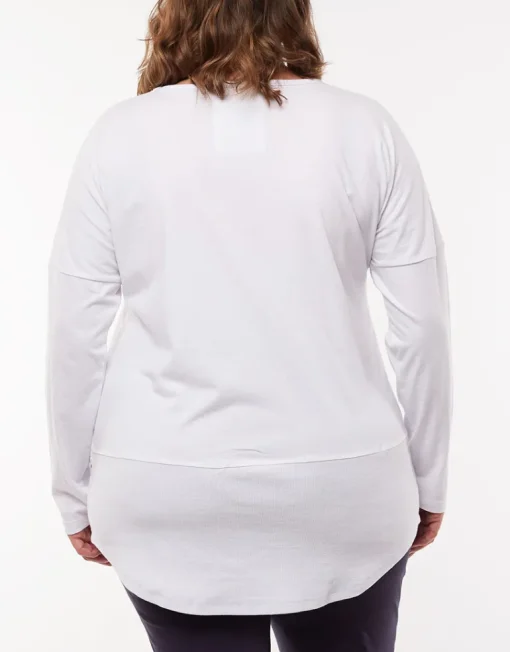 Elm - Rib Long Sleeve - White - Womens Fashion-