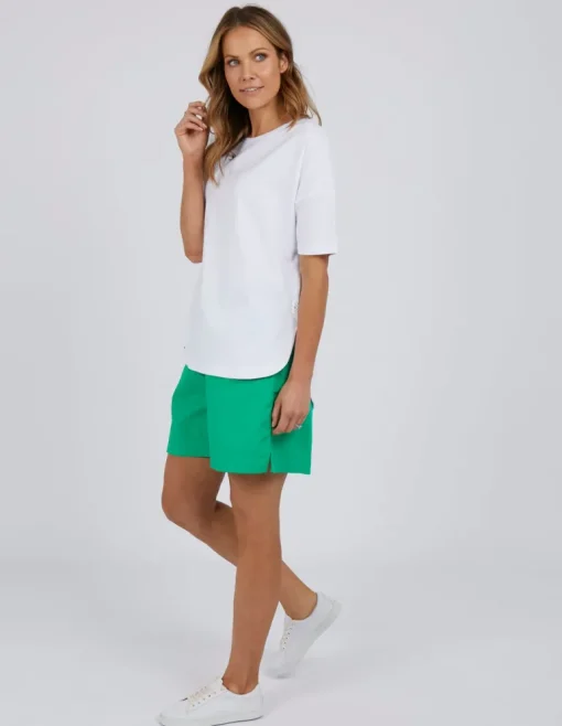Elm - Society Short Sleeve Tee - White - Womens Fashion
