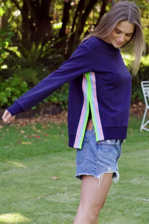 est. 1971 - Classic Trim Side Sweat Shirt - Navy - Womens Fashion