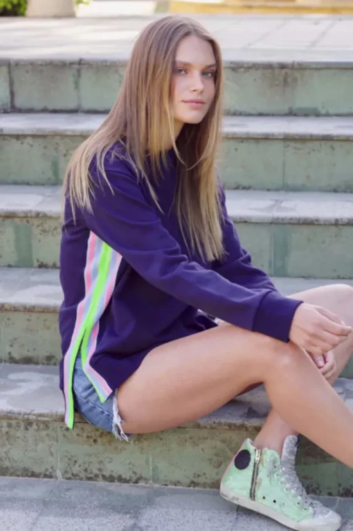 est. 1971 - Classic Trim Side Sweat Shirt - Navy - Womens Fashion