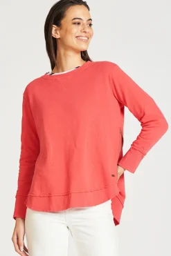 est. 1971 - High-Low Zipside Sweatshirt - Portsea Red - Womens Fashion
