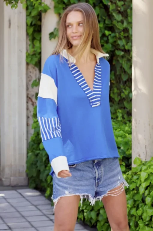 est. 1971 - Raw Rugby Sweatshirt - Cornflower Combo - Womens Clothing