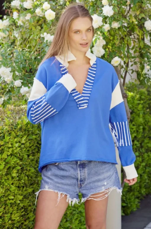 est. 1971 - Raw Rugby Sweatshirt - Cornflower Combo - Womens Clothing
