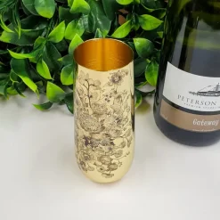 Floral Print Gold Champagne Flutes