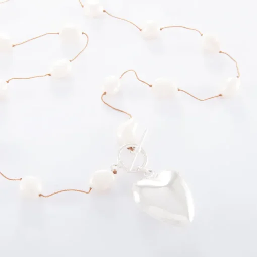 Freshwater Pearl Necklace with Large Puffed Sterling Silver Heart