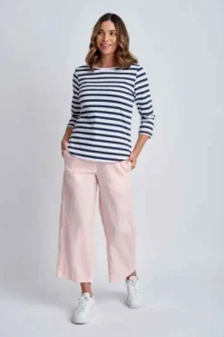 Goondiwindi Cotton - 3/4 Sleeve Stripe Tee - Navy/White - Womens Fashion