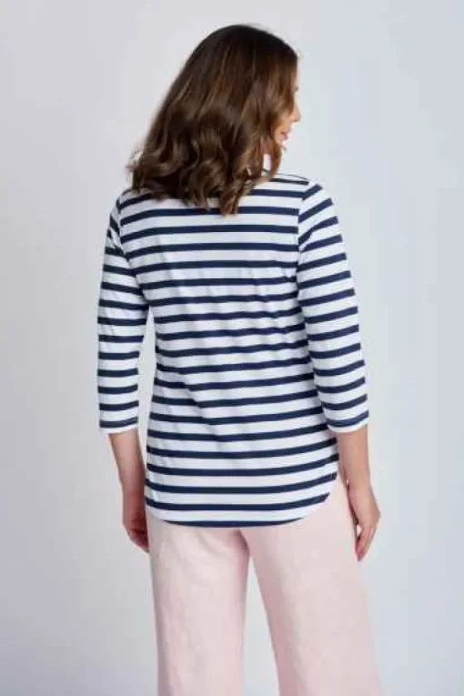 Goondiwindi Cotton - 3/4 Sleeve Stripe Tee - Navy/White - Womens Fashion