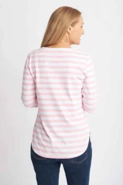 Goondiwindi Cotton - 3/4 Sleeve Stripe Tee - Tickle Pink/White - Womens Fashion