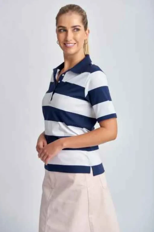 Goondiwindi Cotton - Cotton Striped Classic Fit Polo Shirt - Navy/White - Womens Fashion