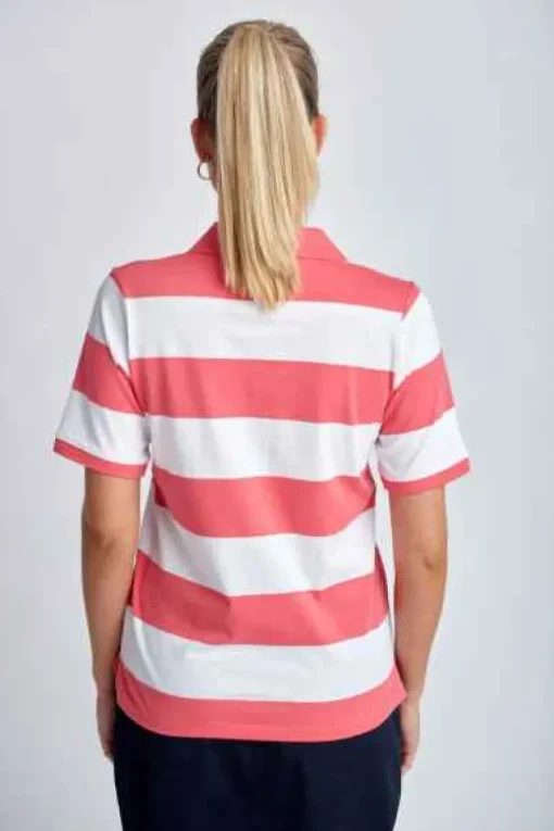 Goondiwindi Cotton - Cotton Striped Classic Fit Polo Shirt - Coral/White - Womens Fashion