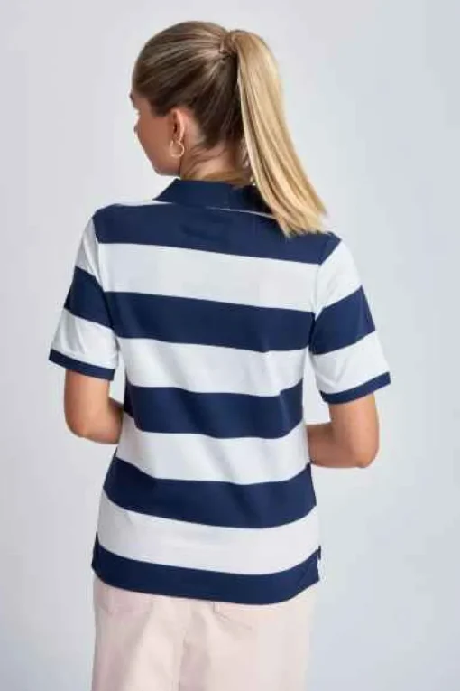 Goondiwindi Cotton - Cotton Striped Classic Fit Polo Shirt - Navy/White - Womens Fashion