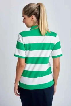 Goondiwindi Cotton - Cotton Striped Classic Fit Polo Shirt - Kelly Green/White - Womens Fashion