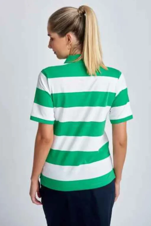 Goondiwindi Cotton - Cotton Striped Classic Fit Polo Shirt - Kelly Green/White - Womens Fashion