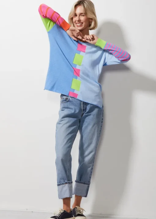 Intarsia Squares Knit | Chambray