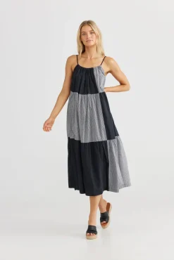 Leonardo Midi Dress - Black + Black Check