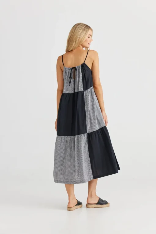 Leonardo Midi Dress - Black + Black Check