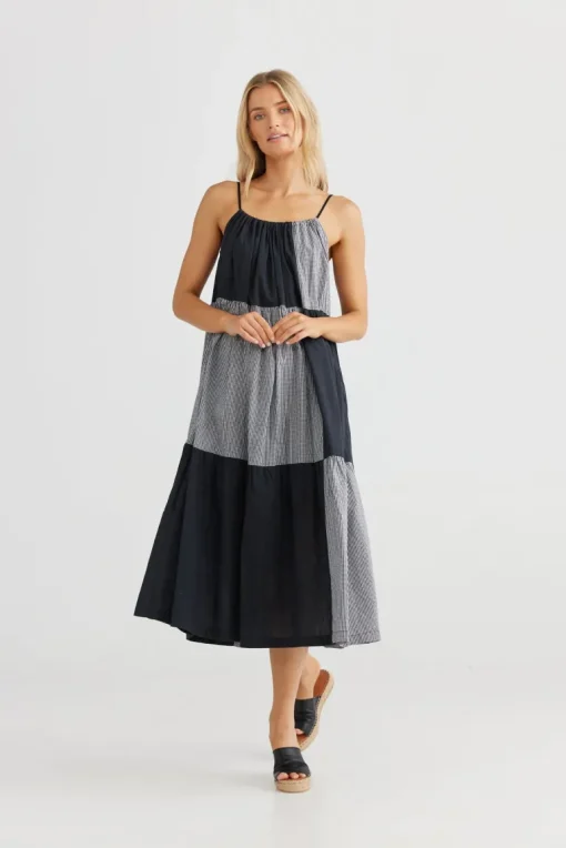 Leonardo Midi Dress - Black + Black Check