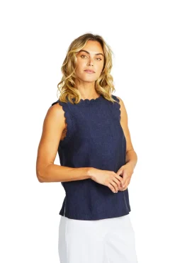 Lucy Linen Scallop Top | Navy