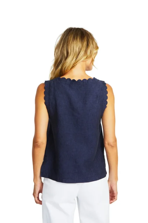 Lucy Linen Scallop Top | Navy