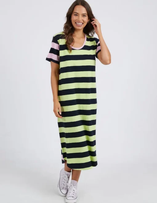 Mercury Dress - Keylime, Navy & Pink Stripe