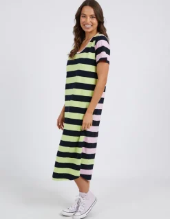 Mercury Dress - Keylime, Navy & Pink Stripe