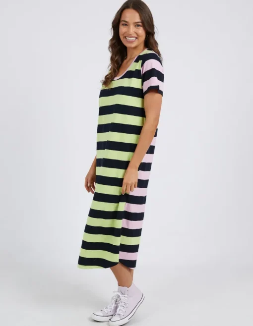 Mercury Dress - Keylime, Navy & Pink Stripe