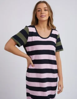 Mercury Dress - Khaki, Navy & Pink Stripe