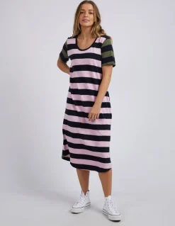 Mercury Dress - Khaki, Navy & Pink Stripe
