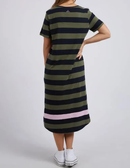 Mercury Dress - Khaki, Navy & Pink Stripe