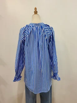 Millie Ruffle Sleeve l Cobalt Stripe
