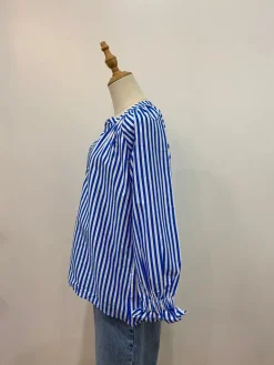 Millie Ruffle Sleeve l Cobalt Stripe