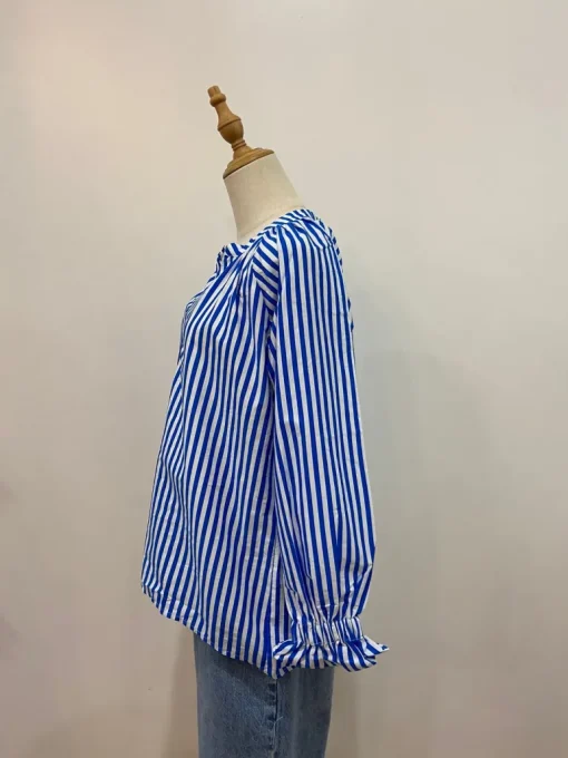Millie Ruffle Sleeve l Cobalt Stripe