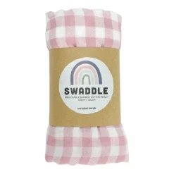 Muslin Swaddle - Gingham Pink Clay
