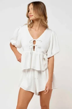 Petra Babydoll Tie Front Top | White