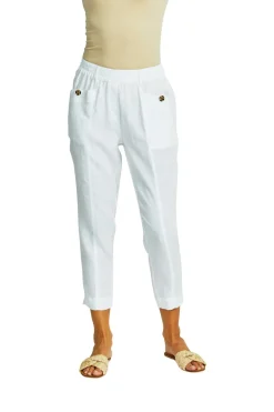 Ping Pong - Ava Pull on Linen Pants - White - Womens Fashion