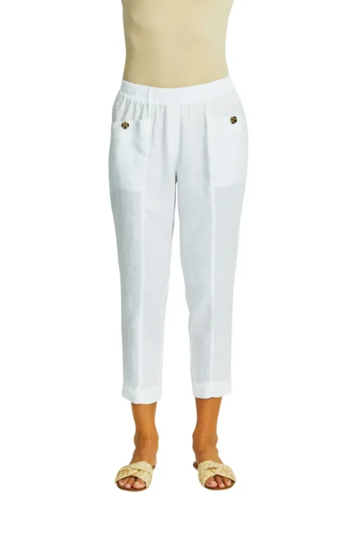 Ping Pong - Ava Pull on Linen Pants - White - Womens Fashion