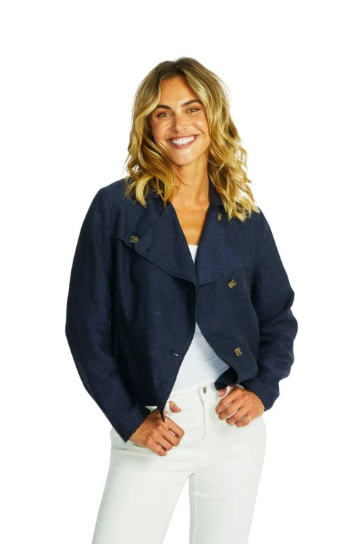 Ping Pong - Brooklyn Linen Jacket - Navy - Womens Fashion